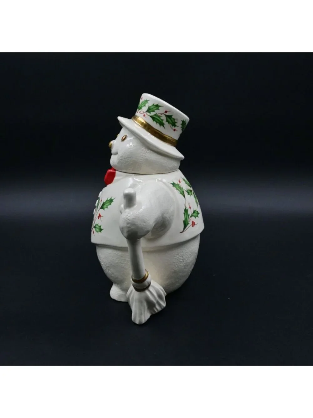 Lenox Holiday Snowman Teapot Christmas Holly Berry Fine Porcelain Gold Trim
